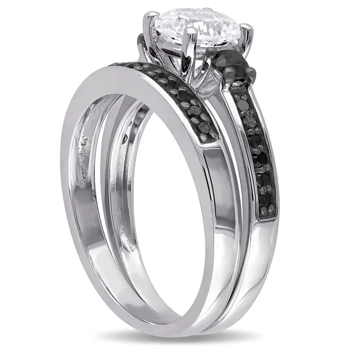 Rings LabCreated White Sapphire and 038 CT TW Enhanced Black Diamond Three Stone Bridal Engagement Ring Set in Sterling Silver Goldia Rings LabCreated White Sapphire and 038 CT TW Enhanced Black Diamond Three Stone Bridal Engagement Ring Set in Sterling Silver Goldia