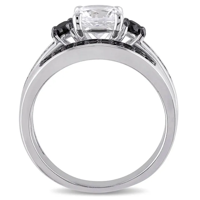 Rings LabCreated White Sapphire and 038 CT TW Enhanced Black Diamond Three Stone Bridal Engagement Ring Set in Sterling Silver Goldia Rings LabCreated White Sapphire and 038 CT TW Enhanced Black Diamond Three Stone Bridal Engagement Ring Set in Sterling Silver Goldia