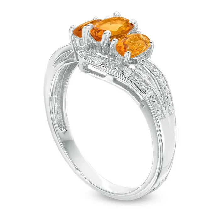 Rings Oval Citrine and White Topaz Three Stone Bypass Ring in Sterling Silver Goldia Rings Oval Citrine and White Topaz Three Stone Bypass Ring in Sterling Silver Goldia