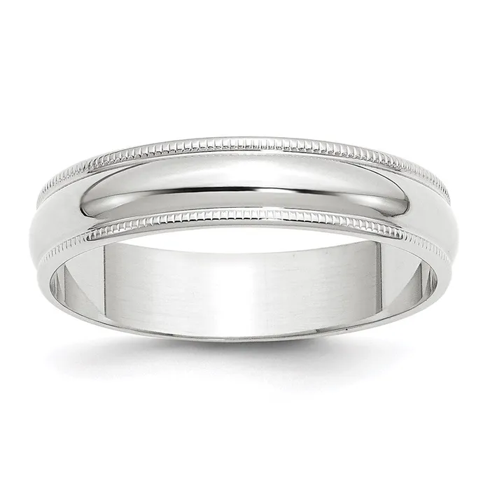 Rings Solid 14K White Gold 5mm Light Weight Milgrain Half Round MensWomens Wedding Band Ring Size 4 Goldia