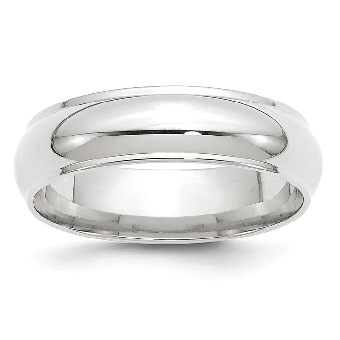 Rings Solid 14K White Gold 6mm Half Round with Edge MensWomens Wedding Band Ring Size 9 Goldia