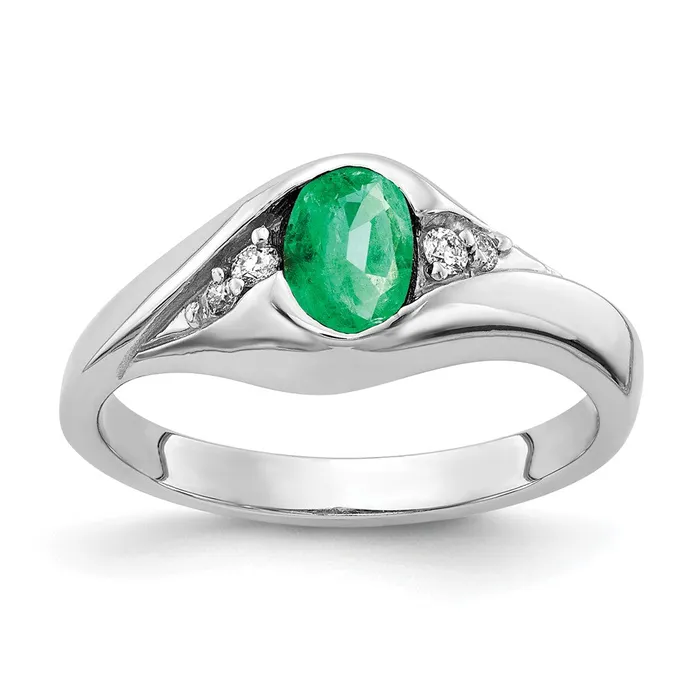 Rings Solid 14k White Gold 6x4mm Oval Simulated Emerald A CZ Ring Goldia