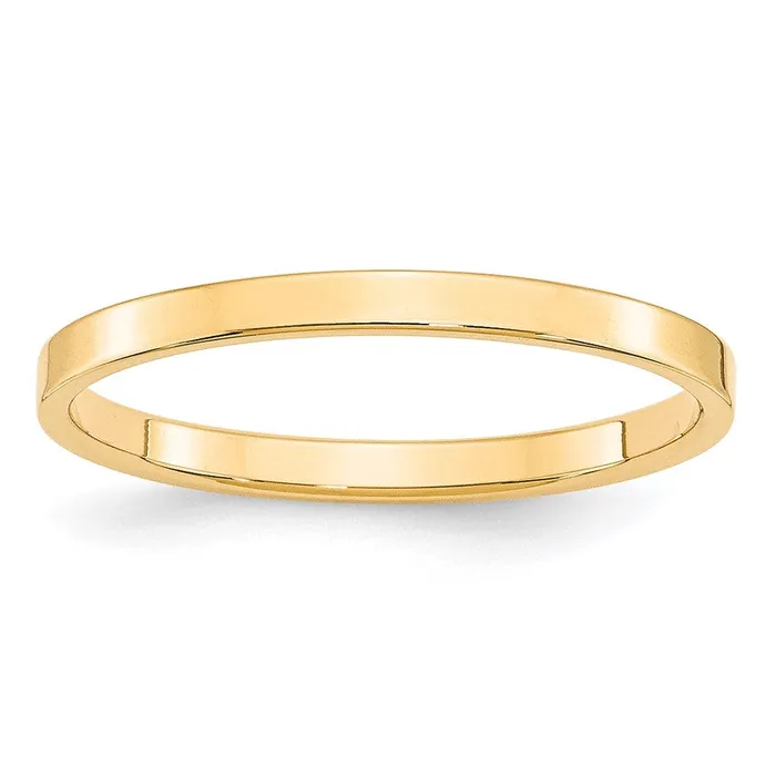 Rings Solid 14K Yellow Gold 2mm Light Weight Flat MensWomens Wedding Band Ring Size 6 Goldia