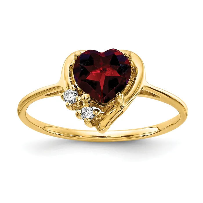 Rings Solid 14k Yellow Gold 6mm Heart Simulated Garnet VS CZ Ring Goldia