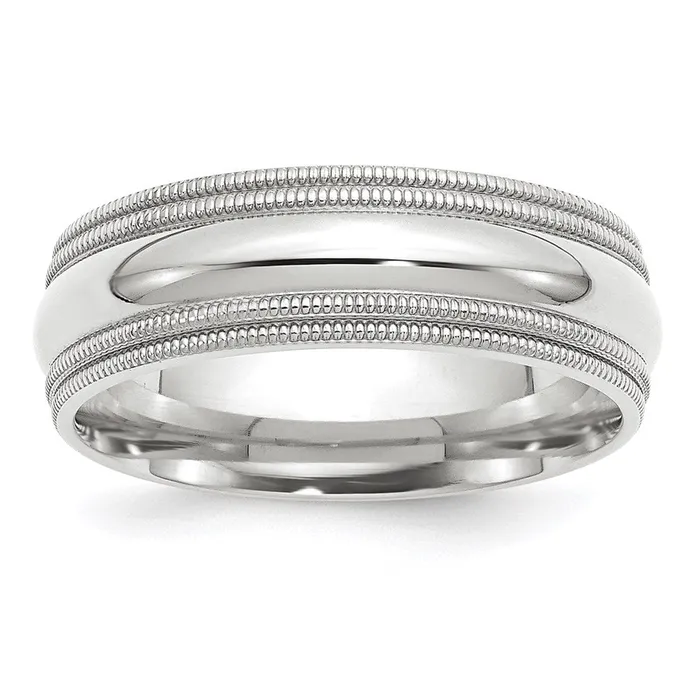 Rings Solid 18K White Gold 7mm Double Milgrain Comfort Fit MensWomens Wedding Band Ring Size 45 Goldia