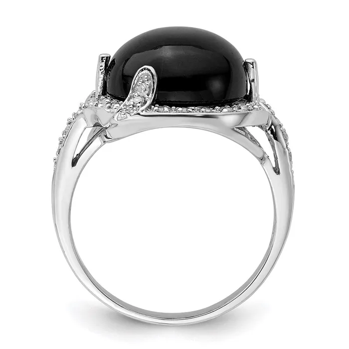 Rings Sterling Silver Rhodiumplated Onyx and Diamond Ring Goldia