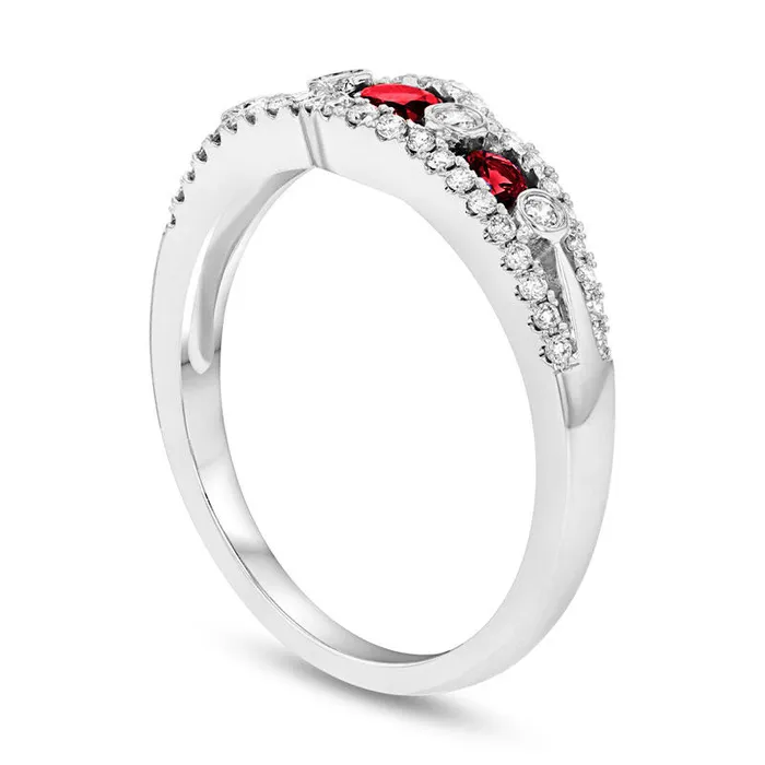 Ruby and 025 CT TW Natural Diamond Seven Stone Anniversary Ring in Solid 14K White Gold Goldia Rings Ruby and 025 CT TW Natural Diamond Seven Stone Anniversary Ring in Solid 14K White Gold Goldia Rings
