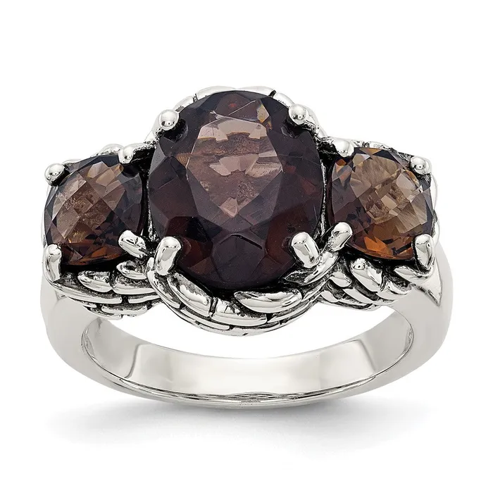 Shey Couture Sterling Silver Antiqued Checkerboard Smoky Quartz Ring Goldia Rings