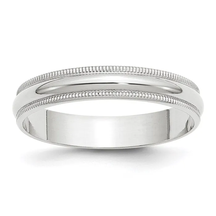 Solid 10K White Gold 4mm Light Weight Milgrain Half Round MensWomens Wedding Band Ring Size 14 Goldia Rings