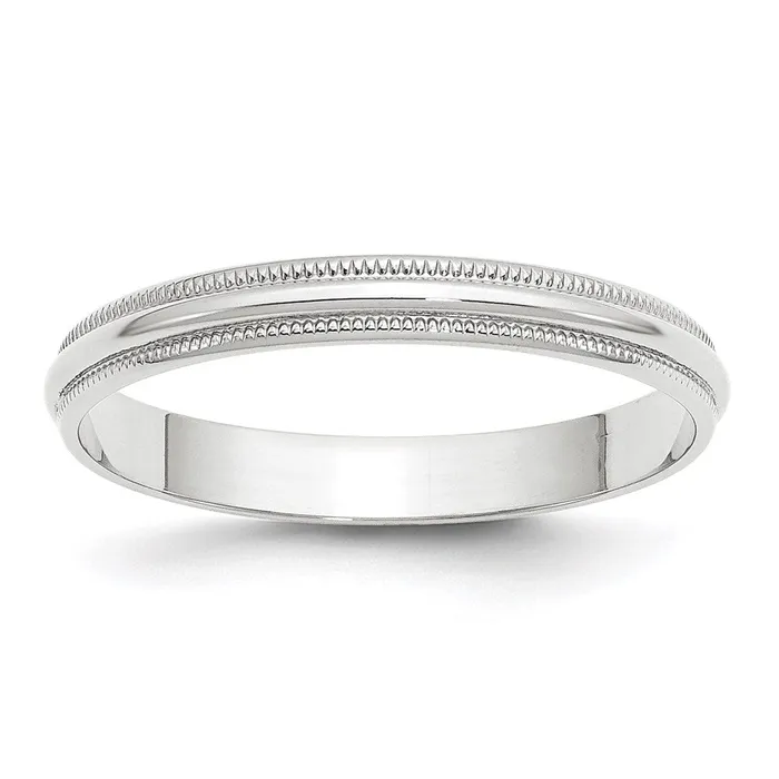 Solid 14K White Gold 3mm Light Weight Milgrain Half Round MensWomens Wedding Band Ring Size 55 Goldia Rings