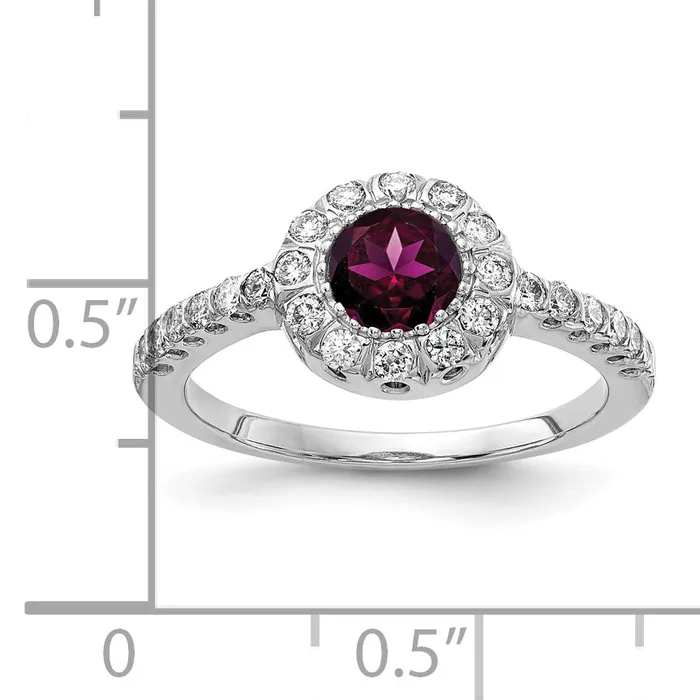 Solid 14k White Gold 5mm Rhodolite Simulated Garnet AAA CZ Ring Goldia Rings