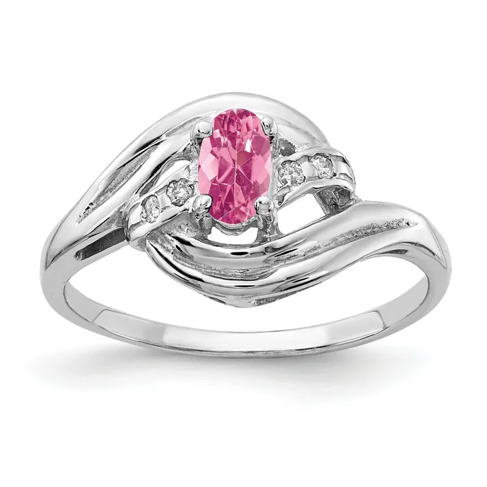 Solid 14k White Gold 5x3mm Oval Simulated Pink Tourmaline VS CZ Ring Goldia Rings