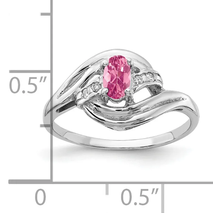 Solid 14k White Gold 5x3mm Oval Simulated Pink Tourmaline VS CZ Ring Goldia Rings
