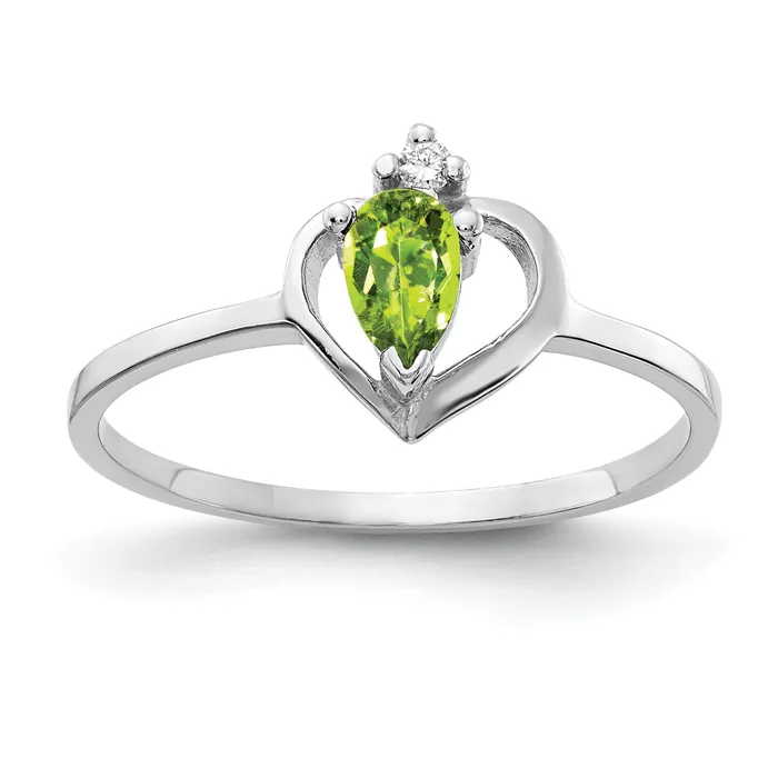 Solid 14k White Gold 5x3mm Pear Simulated Peridot AAA CZ Ring Goldia Rings