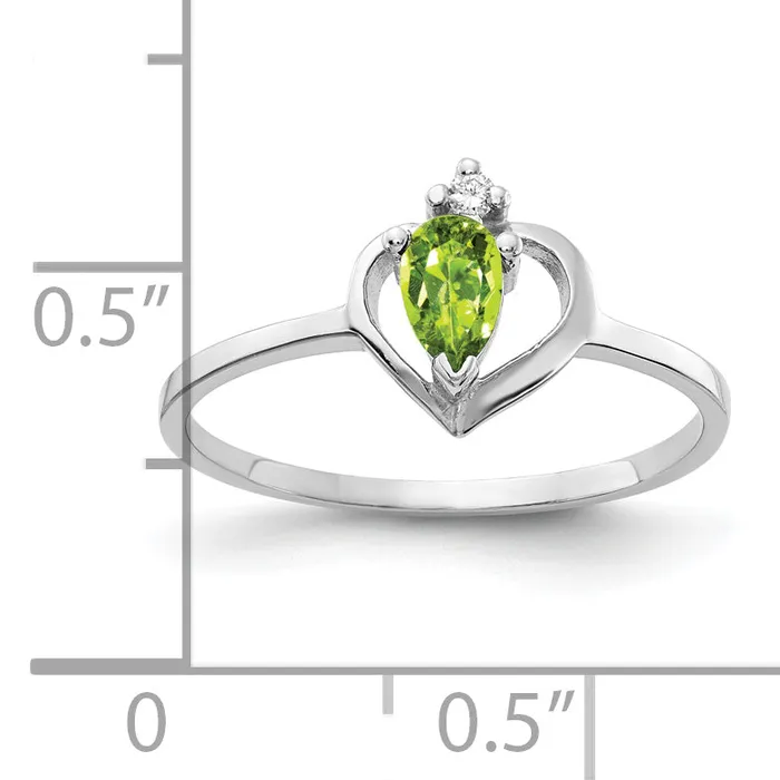 Solid 14k White Gold 5x3mm Pear Simulated Peridot AAA CZ Ring Goldia Rings