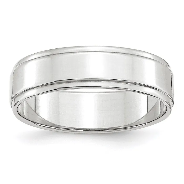 Solid 14K White Gold 6mm Flat with Step Edge MensWomens Wedding Band Ring Size 55 Goldia Rings