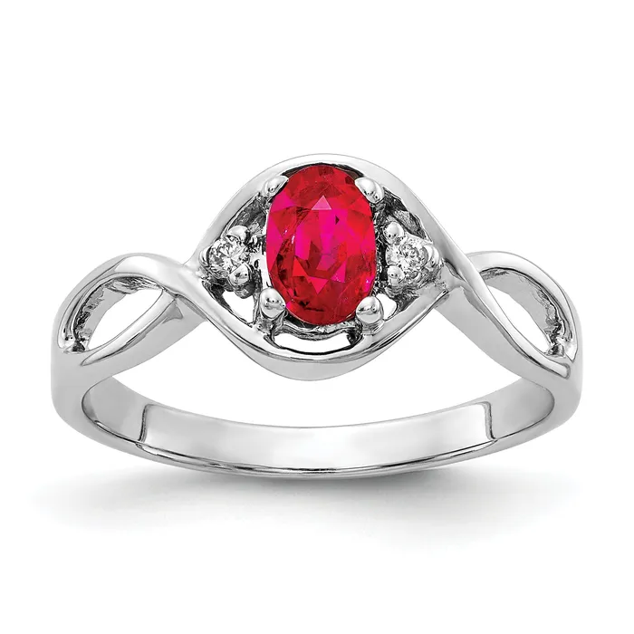 Solid 14k White Gold 6x4mm Oval Simulated Ruby AAA CZ Ring Goldia Rings