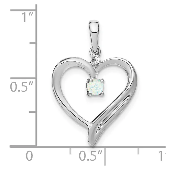 Solid 14k White Gold Created Simulated Opal and CZ Heart Pendant Goldia Necklaces Solid 14k White Gold Created Simulated Opal and CZ Heart Pendant Goldia Necklaces