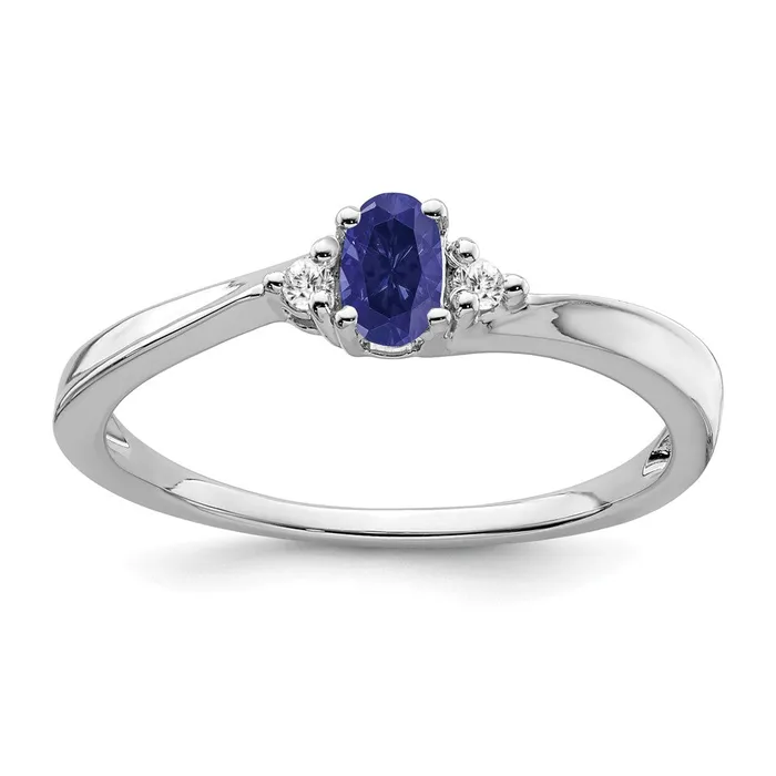 Solid 14k White Gold Created Simulated Sapphire and CZ Ring Goldia Rings