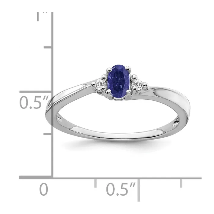Solid 14k White Gold Created Simulated Sapphire and CZ Ring Goldia Rings