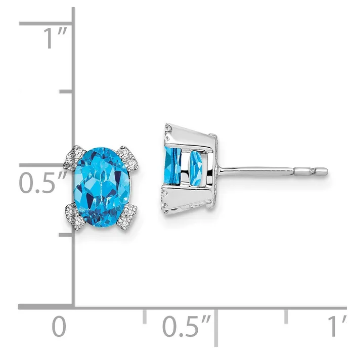 Solid 14k White Gold Oval Simulated Blue Topaz and CZ Earrings Goldia Earrings Solid 14k White Gold Oval Simulated Blue Topaz and CZ Earrings Goldia Earrings