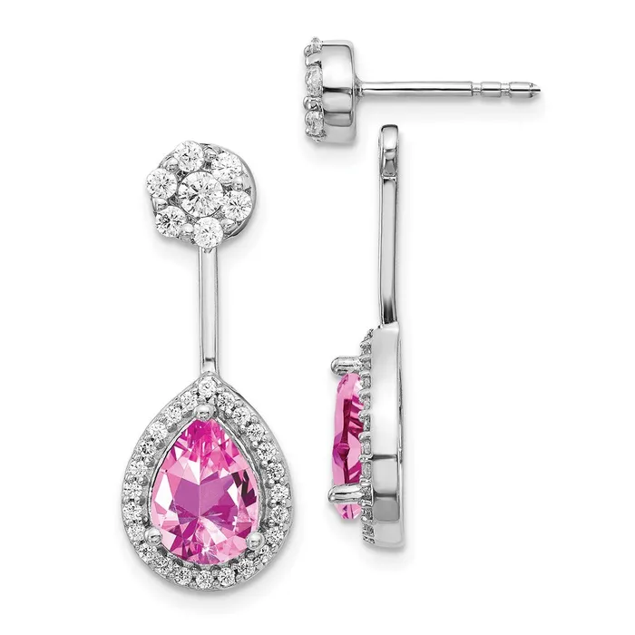 Solid 14k White Gold Simulated CZ Created PinK Sapphire Earrings Goldia Earrings