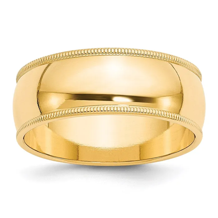 Solid 14K Yellow Gold 8mm Milgrain Half Round MensWomens Wedding Band Ring Size 7 Goldia Rings Solid 14K Yellow Gold 8mm Milgrain Half Round MensWomens Wedding Band Ring Size 7 Goldia Rings
