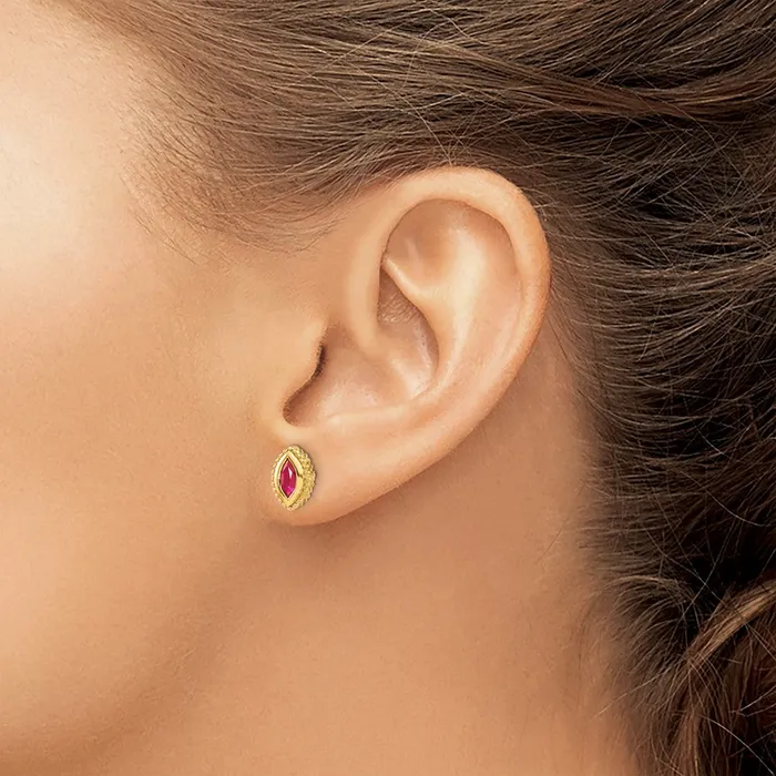 Solid 14k Yellow Gold Marquise Simulated Ruby Post Earrings Goldia Earrings Solid 14k Yellow Gold Marquise Simulated Ruby Post Earrings Goldia Earrings