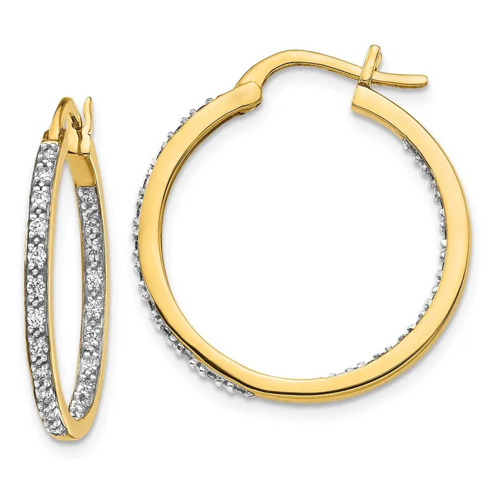 Solid 14k Yellow Gold Simulated CZ InOut Hoop Earrings Goldia Earrings