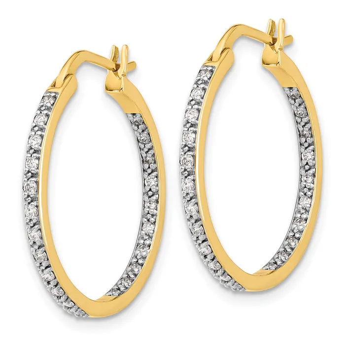 Solid 14k Yellow Gold Simulated CZ InOut Hoop Earrings Goldia Earrings
