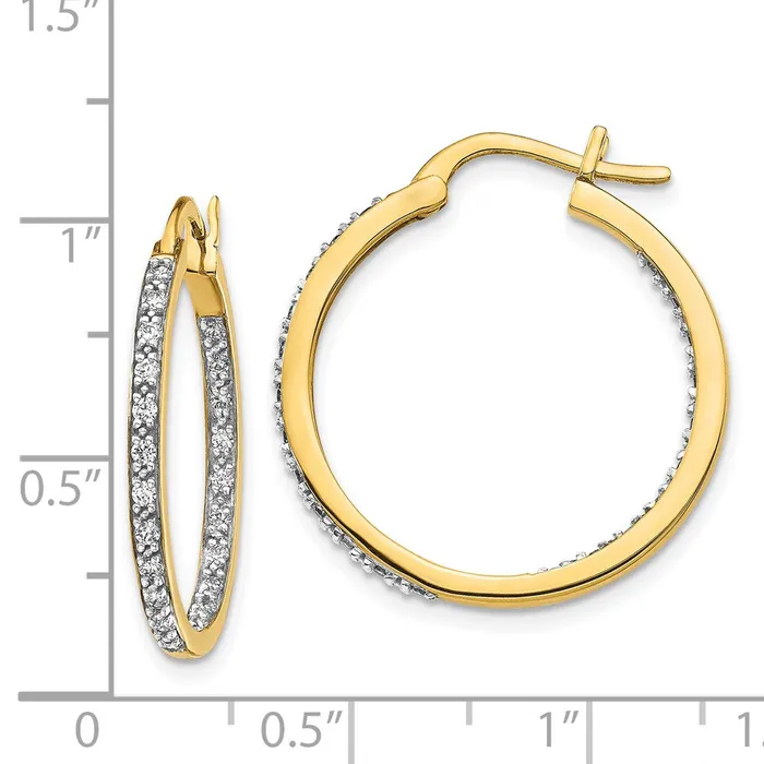 Solid 14k Yellow Gold Simulated CZ InOut Hoop Earrings Goldia Earrings
