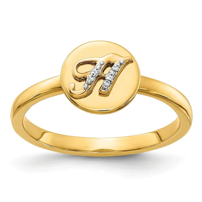 Solid 14k Yellow Gold Simulated CZ Initial H Ring Goldia Rings