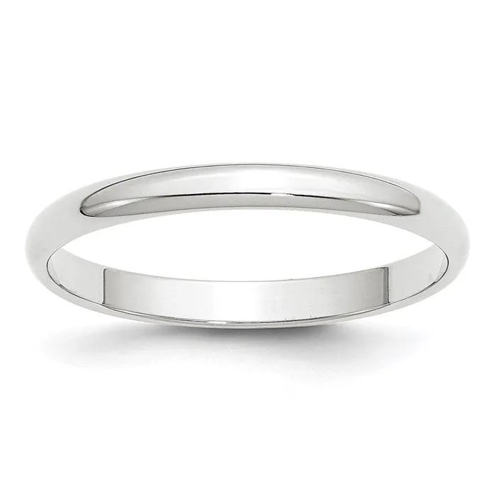 Solid 18K White Gold 25mm Light Weight Half Round MensWomens Wedding Band Ring Size 10 Goldia Rings