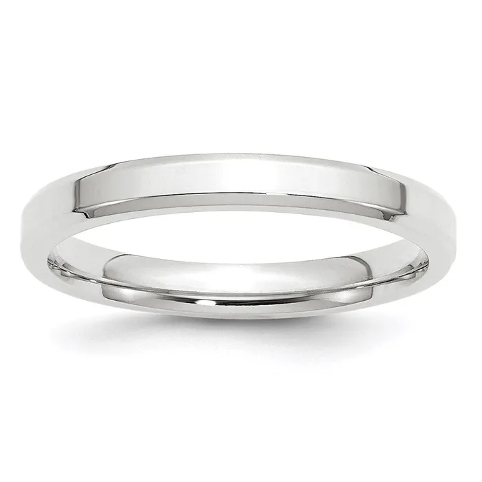 Solid 18K White Gold 3mm Bevel Edge Comfort Fit MensWomens Wedding Band Ring Size 135 Goldia Rings