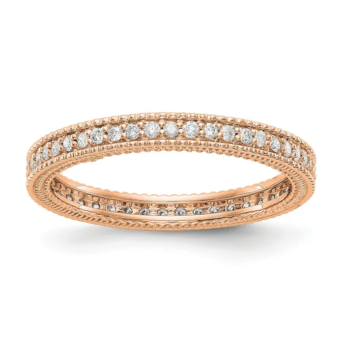 Solid Real 14k Rose Gold Polished 13CT Milgrain Edge CZ Eternity Wedding Band Ring Goldia Rings