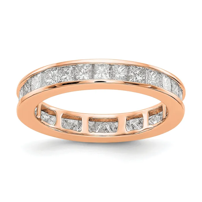 Solid Real 14k Rose Gold Polished 2ct Princess Channel Set CZ Eternity Wedding Band Ring Goldia Rings