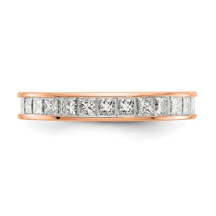 Solid Real 14k Rose Gold Polished 2ct Princess Channel Set CZ Eternity Wedding Band Ring Goldia Rings