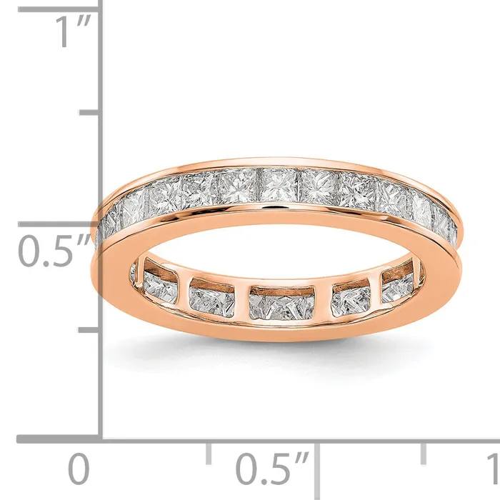 Solid Real 14k Rose Gold Polished 2ct Princess Channel Set CZ Eternity Wedding Band Ring Goldia Rings