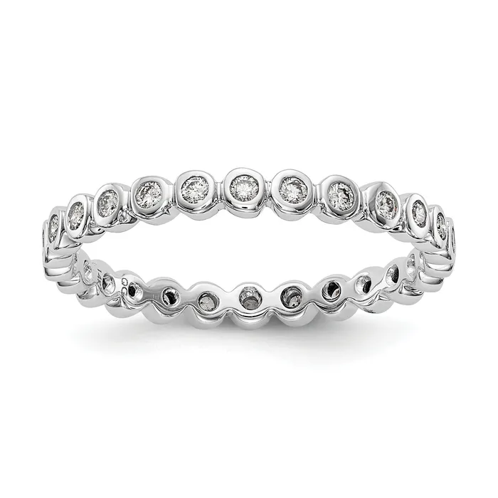 Solid Real 14k White Gold Polished 13ct Bezel Set CZ Eternity Wedding Band Ring Goldia Rings