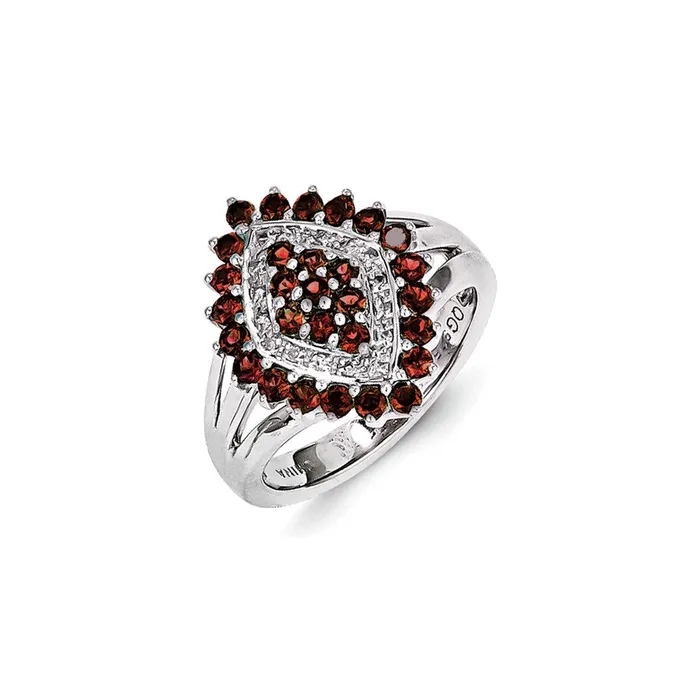 Sterling Silver Diamond and Brazilian Garnet Ring Goldia Rings