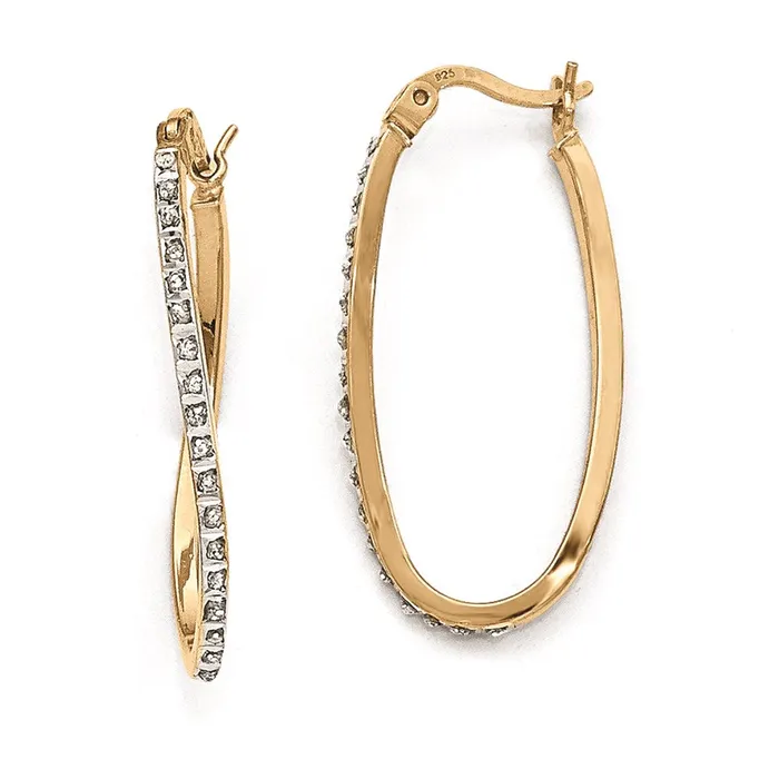 Sterling Silver Goldplated Diamond Mystique Oval Hoop Earrings Goldia Earrings