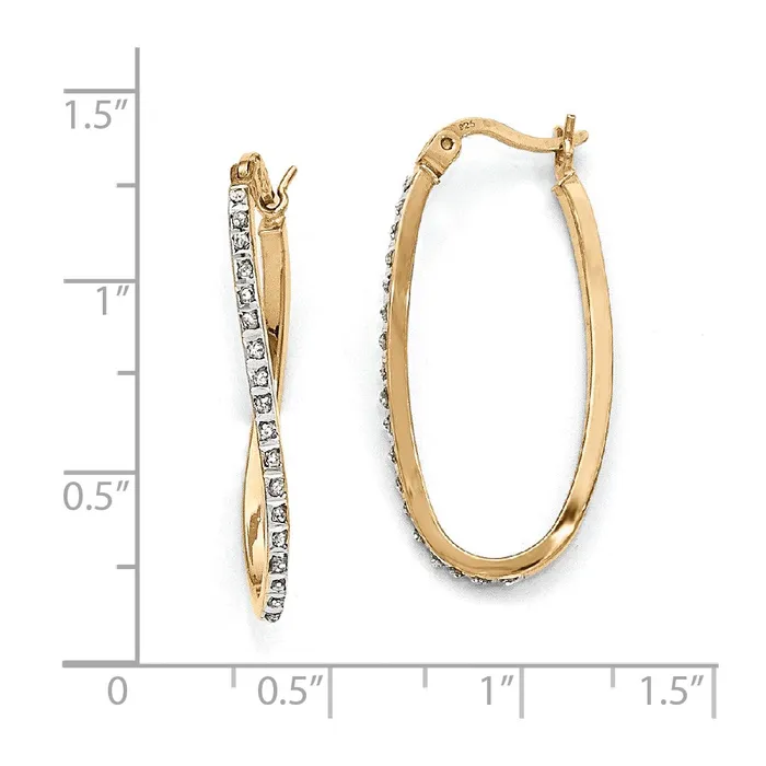 Sterling Silver Goldplated Diamond Mystique Oval Hoop Earrings Goldia Earrings