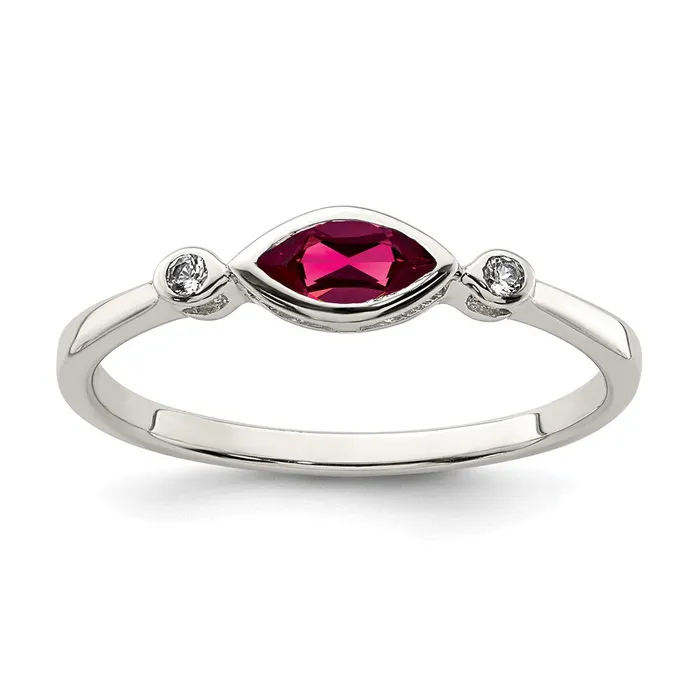 Sterling Silver Polished Created Ruby and White Topaz Ring Goldia Rings
