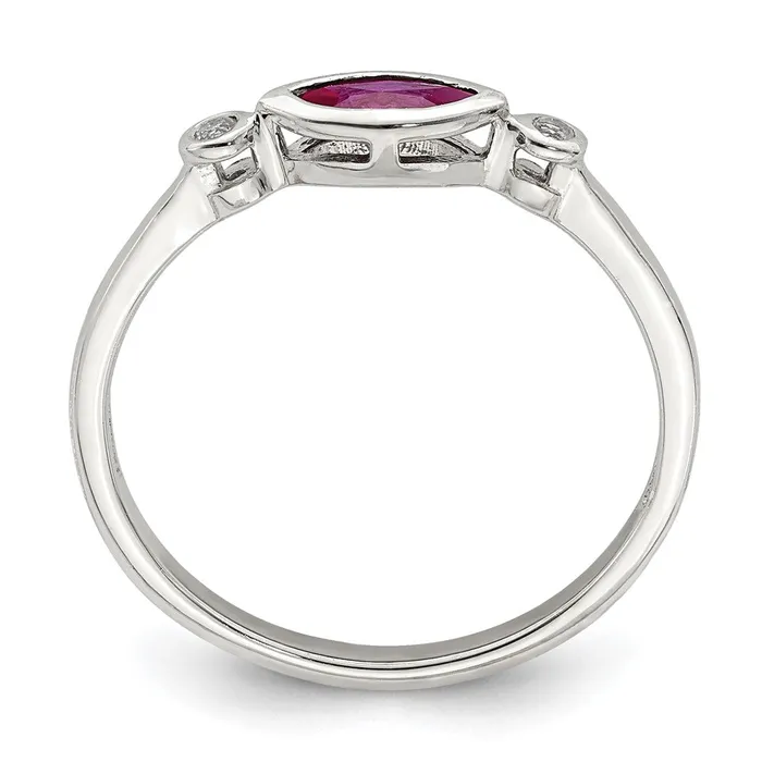 Sterling Silver Polished Created Ruby and White Topaz Ring Goldia Rings