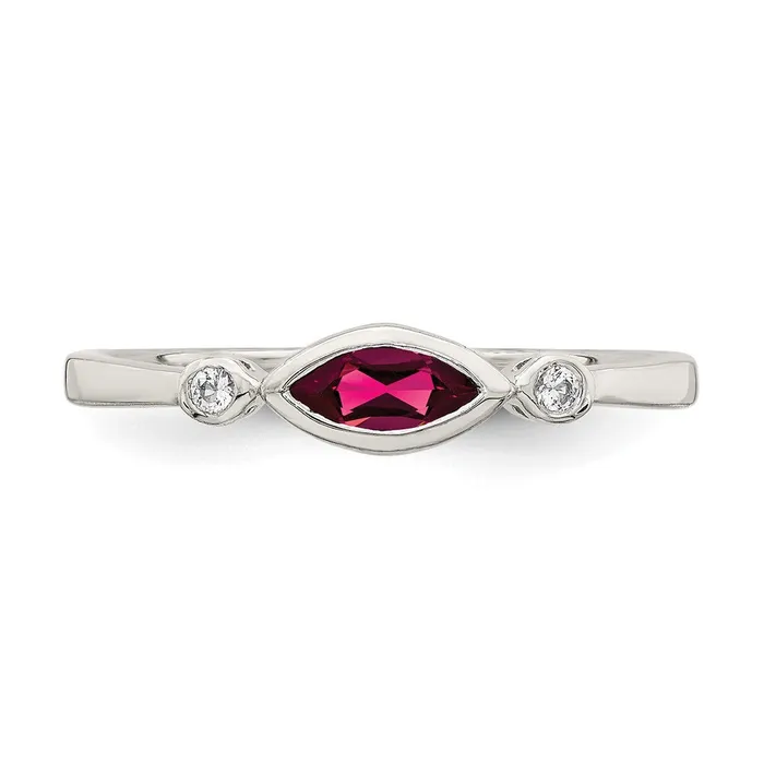 Sterling Silver Polished Created Ruby and White Topaz Ring Goldia Rings