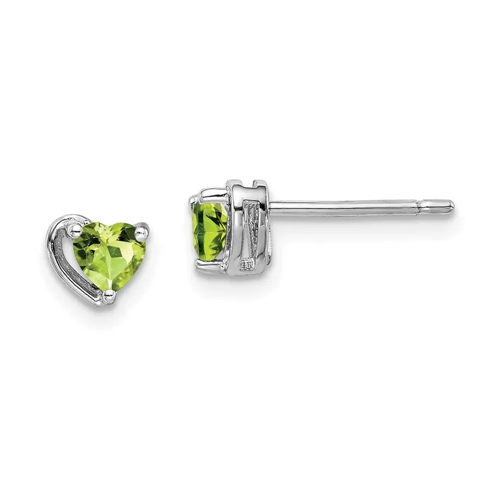 Sterling Silver Rhodplated Peridot Heart Post Earrings Goldia Earrings