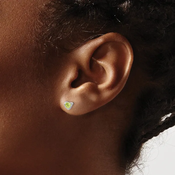 Sterling Silver Rhodplated Peridot Heart Post Earrings Goldia Earrings