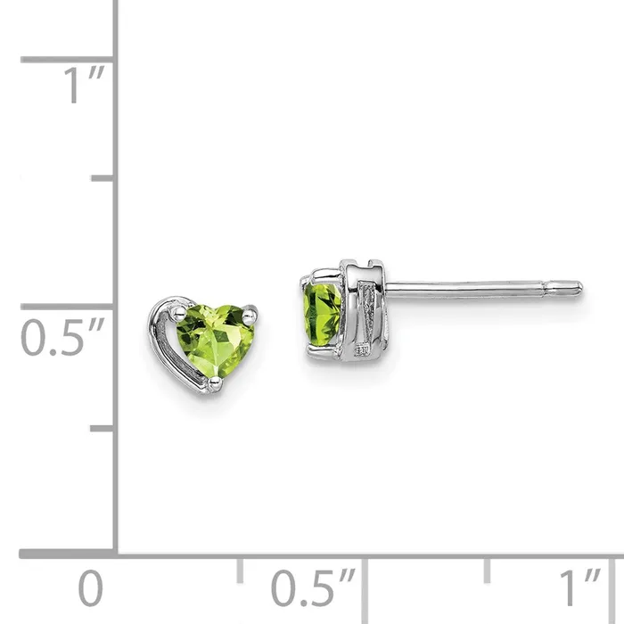 Sterling Silver Rhodplated Peridot Heart Post Earrings Goldia Earrings