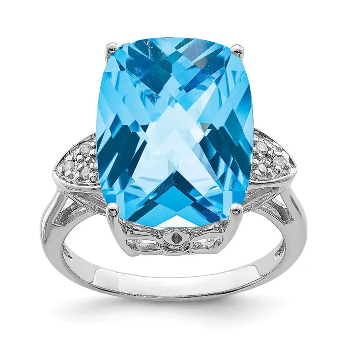 Sterling Silver Rhodium CheckerCut Blue Topaz u0026 Diamond Ring Goldia Rings