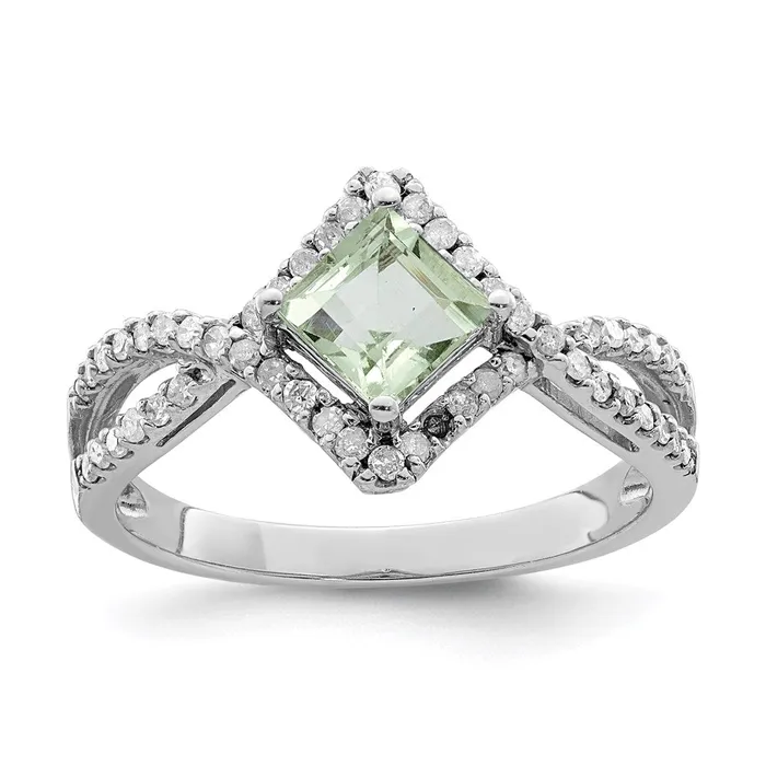 Sterling Silver Rhodium Green Quartz u0026 Diamond Ring Goldia Rings